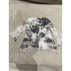 Brittney Black Lined Body Shimmering Lace Shell Tunic Blouse Size xl